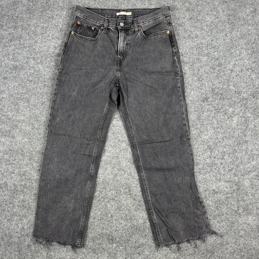 Levis Jeans Womens Size 29 Black Low Pro Straight Raw Hem Relaxed Denim